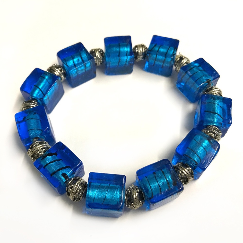 Handmade Vintage Blue Glass & Metal Bracelet NWOT - Picture 2 of 3